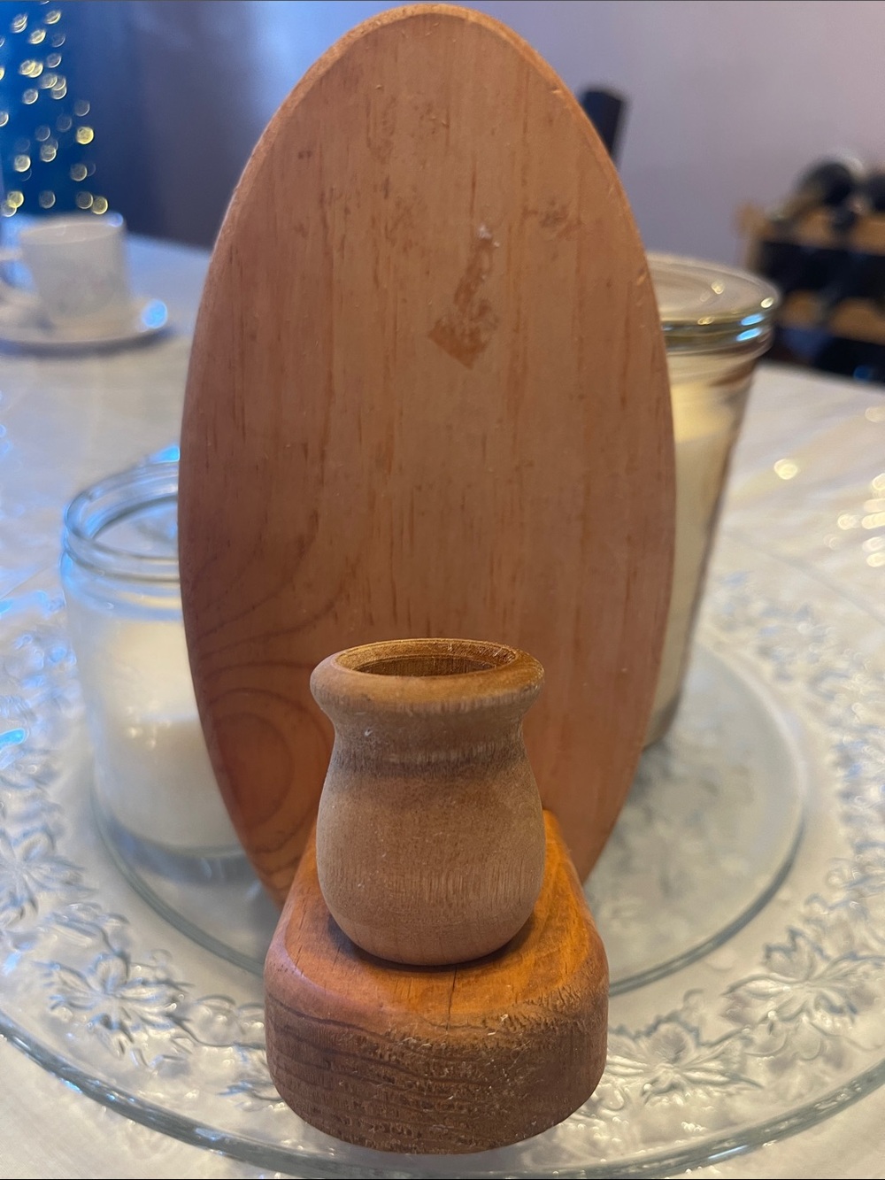 Vintage Wooden Mini candle holder Accent - Natural Wood